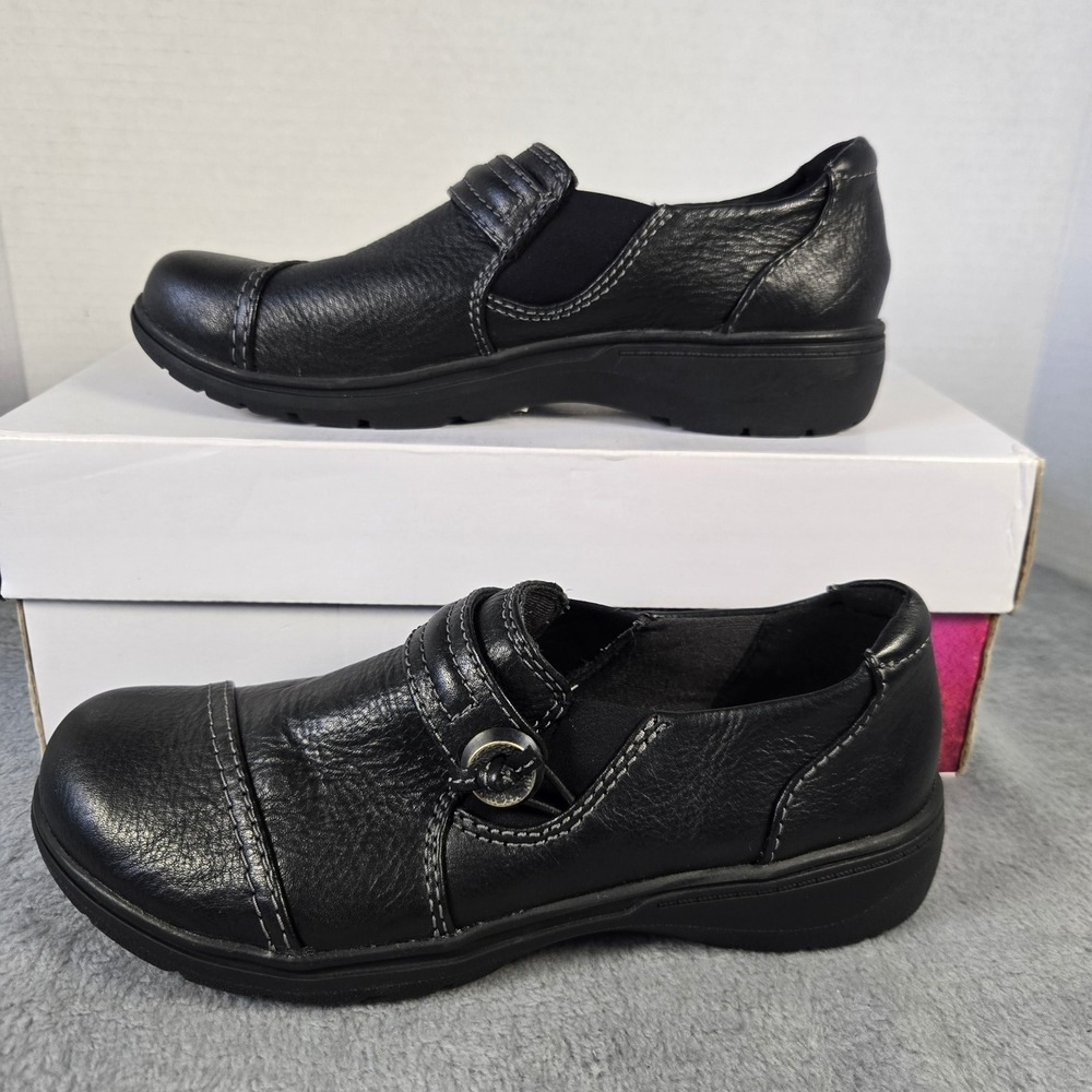 Clarks Carleigh Pearl Black Leather Slip‎ On Loafers Shoes Womens 6 M